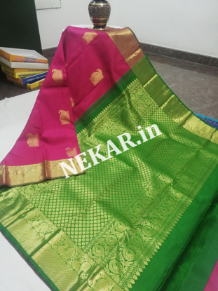 Picture of Pink and Green Double Warp Wedding Silk Saree