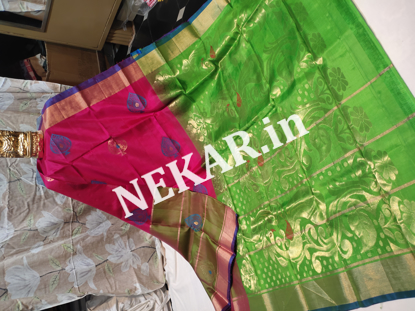 Picture of Pink and Green Half-n-Half Uppada Soft Silk Saree