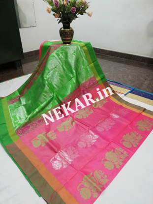 Picture of Pink and Green Soft Silk Saree