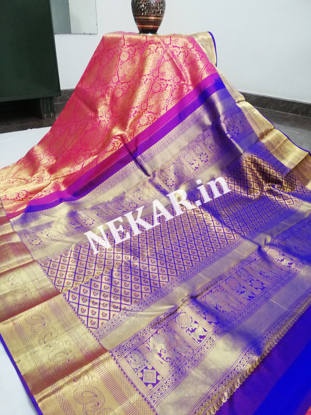 Picture of Pink and Purple Bridal Kancheepuram Handloom Silk Saree