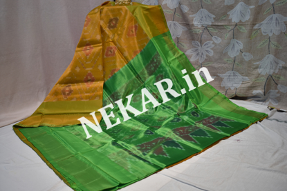 Picture of Turmeric Yellow and Green Pochampalli Uppada Soft Silk Saree