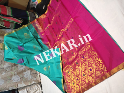 Picture of Turquoise and Pink Uppada Soft Silk Saree