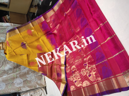 Picture of Yellow and Pink Half-n-Half Uppada Soft Silk Saree