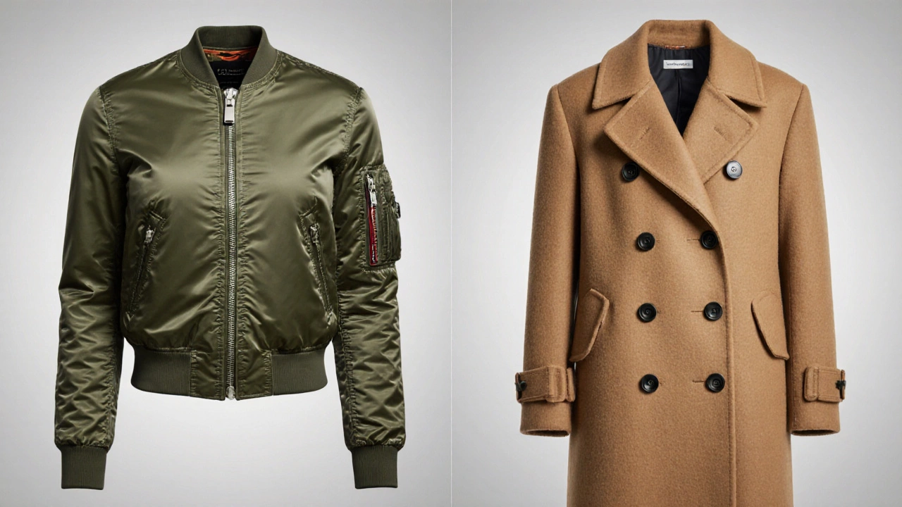 Side‑by‑side view of a waist‑length jacket and a thigh‑length coat.